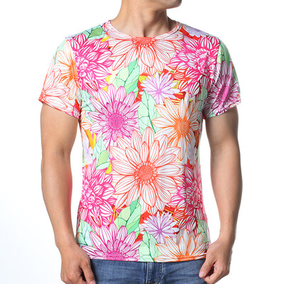 

Fashion Mens Short Sleeve Round Neck Pullover Floral Printing T-Shirt