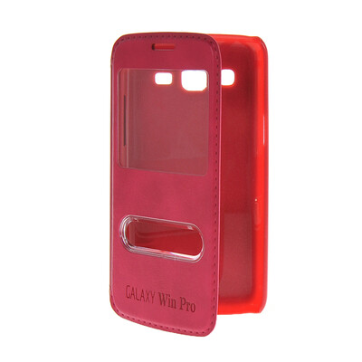 

MOONCASE View Window Leather Side Flip Pouch Stand Shell Back ЧЕХОЛ ДЛЯ Samsung Galaxy Win Pro G3812 Hot pink