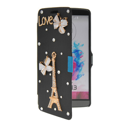 

MOONCASE Bling Rhinestone Crystal Ultre Slim Leather Side Flip Wallet Shell Back ЧЕХОЛ ДЛЯ LG G3 Black