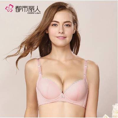 

Urban beauty ladies underwear gathered three-dimensional bra sweet bow in the thick cup bra 2B7114 blue 3475A cup