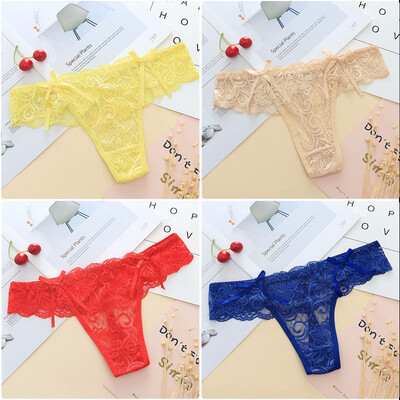 

Lbellagiovanna 4 pack Women Sexy Lace G-stiring Briefs Thongs Underwear Lace Panties Intimates Solid Lingerie Female Bragas6031p4