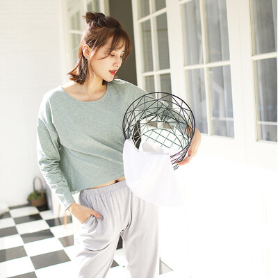 

Haizhining 17W49 Pajamas ladies sexy colorful nine-point sleeves long-sleeved trousers cotton home service suit home clothes two-piece set green 165 L