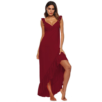 

Lotus Leaf Stitching Multifunctional Mop Dress Strap Beach Dress