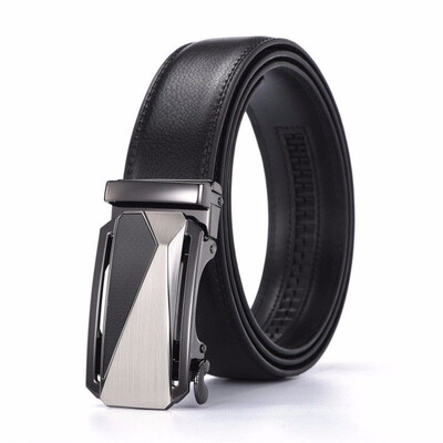 

XHtang Mens Belt Genuine Leather Automatic Buckle belt For Waistband Ratchet Strap Black Leather Belt Designer Belt For Jeans Gift