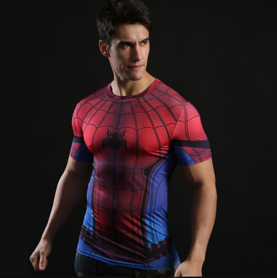 

Summer Mens Fashion Compression T shirts Tights Long Sleeve Training Workout Round Necks 3D Superman Fitness Tee Shirts