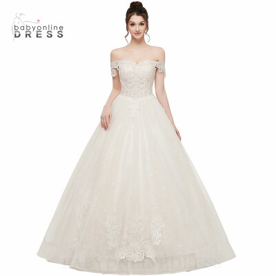 

Romantic Off Shoulder Ball Gown Wedding Dresses 2018 Lace Applique Bridal Wedding Gowns Lace Up Back vestido de noiva