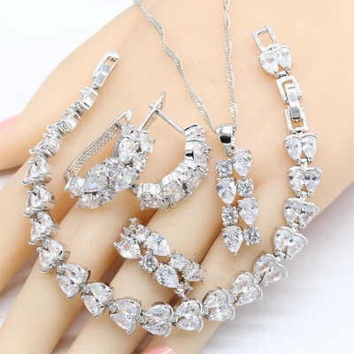 

2018 New Arrival White Topaz Silver 925 Jewelry Sets For Women Earrings Bracelet Rings Pendant