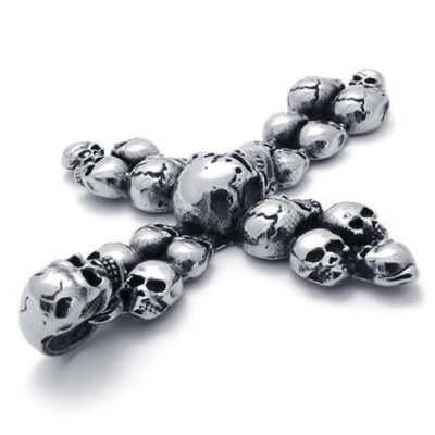 

Hpolw Large Stainless Steel Casting Black&Silver Skull/Skeleton Cross Pendant Biker Mens jewellery Necklace,18-26 inch Chain
