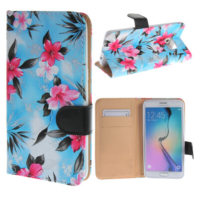 

MOONCASE Samsung Galaxy S6 Edge Plus ЧЕХОЛ ДЛЯ Flower Style Leather Flip Wallet Card Slot Bracket Back Blue