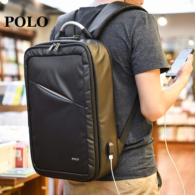 

POLO mens backpack multi-function backpack can hold 15 inch computer large capacity fashion business men bag GN090-P621 black