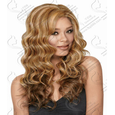 

QianBaiHui Long Wavy Wigs for African American Women - Brown Mixed Grey Synthetic Hair Wig Fashion Full Wig Wig Cap