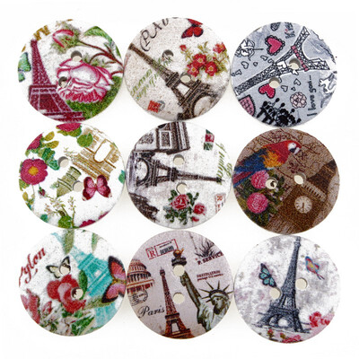 

mymei 1 Bag 100pcs Mixed Pattern Wooden Buttons Fit Sewing&Scrapbook 20mm