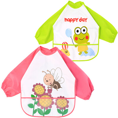 

Like baby elepbaby baby eating hood baby bibs children waterproof painting anti-dress 2 pieces pink bee fruit green frog