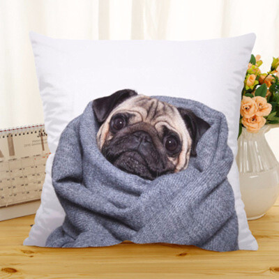 

Cntomlv Hot Selling Wearing Hat Pug Home Decorative Sofa Cushion Throw Pillow Case Cotton Linen Square Pillows cushion cover