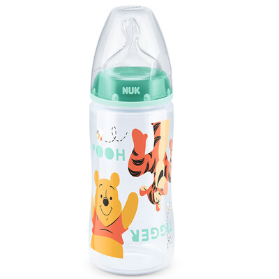 

NUK wide caliber bottle PP plastic baby bottle 300ml with anti-flatulence silicone nipple 0-6 months round hole Disney green pattern random Germany imported