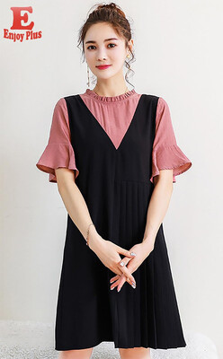 

M L XL XXL 3XL4XL 5XL plus size elegant new summer 2018 women dress short sleeve big size black faux two piece office lady loose