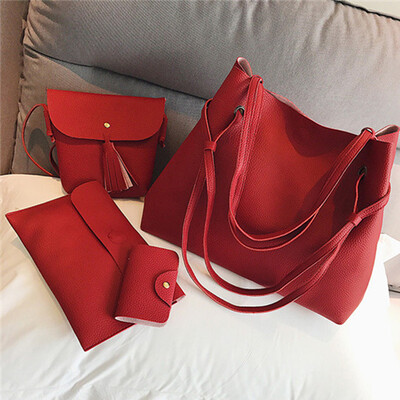 

4 Pcs Sets Female Elegant Shoulder Bag Leather Messenger Bags