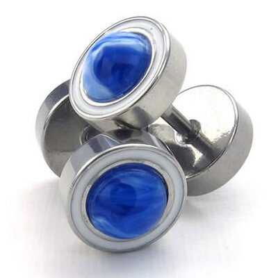 

Hpolw Mens Womens Stainless Steel Stud Earrings Blue Silver