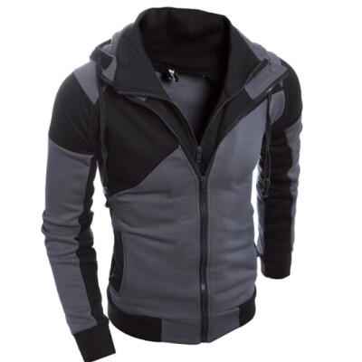 

Zogaa New Men's Hoodie Color Matching Slim Double Zippers