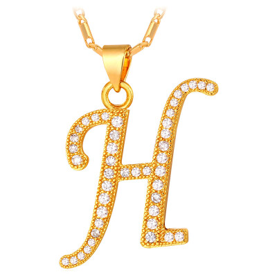 

U7 H Letter Pendant Charm Necklace Valentines Gift For Women Customized Alphabet Gold/Platinum Plated Zircon Necklace 2016