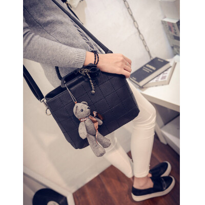 

Fashion women leather handbag casual tote bag leather Thread Teddy Bears Appliques designer shoulder bags new brand women messenger bags