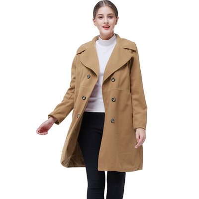 

BURDULLY European Style Elegant Solid Womens Khaki Woolen Coats Winter 2018 Black Double breasted Coat Turndown Collar Overcoat