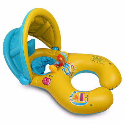 

ABC Baby Kids Summer Swimming Ring Water Pool Float Boat With the thickened&detachable sun awning colorful bells