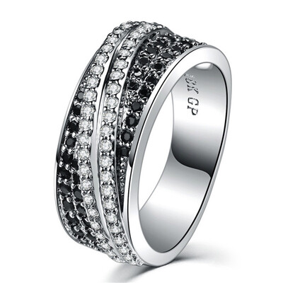 

Sliver Color AAA Black CZ Diamond Crystal Fashion Punk Style Ring Jewelry For Men Women Chirstmas Gift R574