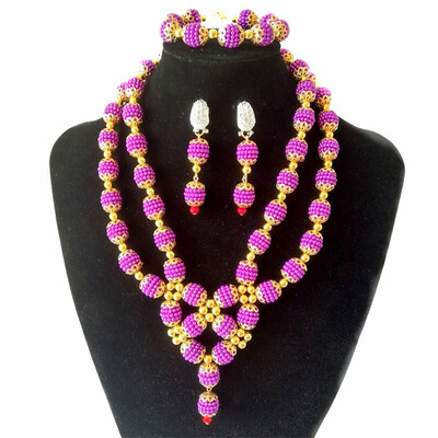 

Handmade Beaded Flower Ball Womens Fashion Pendant Necklace African Beads Jewelry Sets Nigerian wedding Beads Bridal Jewelry