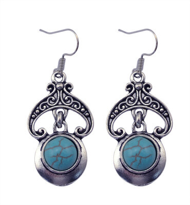 

Idealway Retro Silver Alloy Natural Turquoise Beads Hook Dangle Drop Earrings Females Earrings