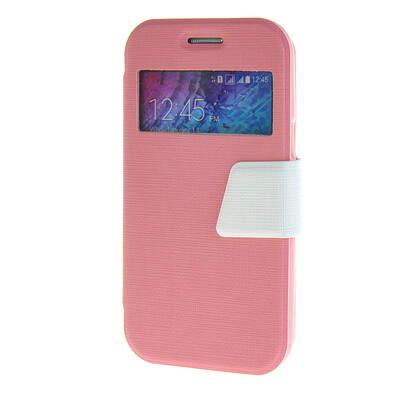 

MOONCASE Galaxy J1 , Slim Window Design Leather Side Flip Bracket ЧЕХОЛ ДЛЯ Samsung Galaxy J1 Pink White
