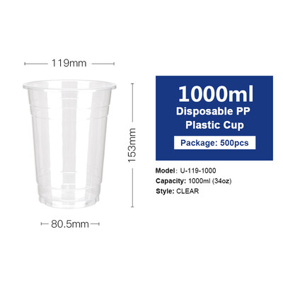 

OTOR 34oz Clear Plastic Cups Fruit Salad Water Cup with Lids Disposable Tumblers Outdoor Travel Birthday Party Supply 500pcs