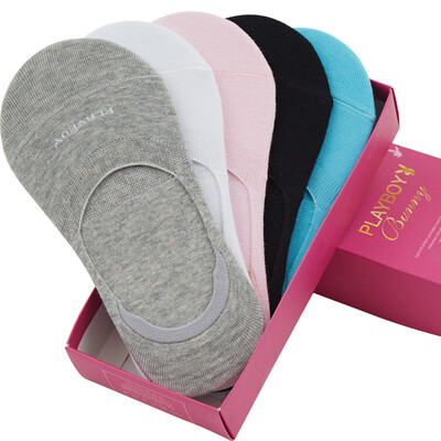 

Playboy socks thin cotton socks net color heel anti-slip dispensing stealth socks 5 pairs of boxed color 22-24cm
