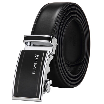 

Playboy Playboy Men's Belt Automatic Button Business Profile Transfer Film Kraft Leather Facial Alloy Youth Belt Male PDF3720-7B Black