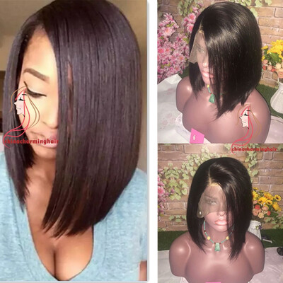 

Side Part Lace Front Human Hair Wigs For Black Women Brazilian Hair Short BOB Wigs Natural Color 12 inch