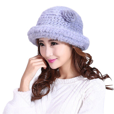 

MSMINSHU Hand Knitted Women Hat Mink Fur Hat Ladys Cap Winter Warm Hat Mink Fur Cap