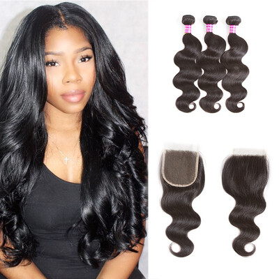 

Glary Brazilian Human Hair Bundles 100 Unprocessed Body Wave Human Virgin Hair 3 Bundles with Free Part Natural Black Color