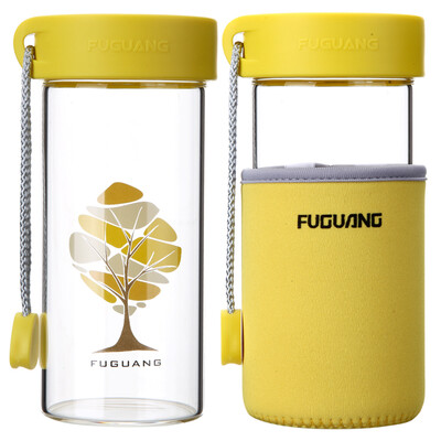 

Rich&colorful lovely with a cup of men&women portable glass cup 380ml yellow G1503-380
