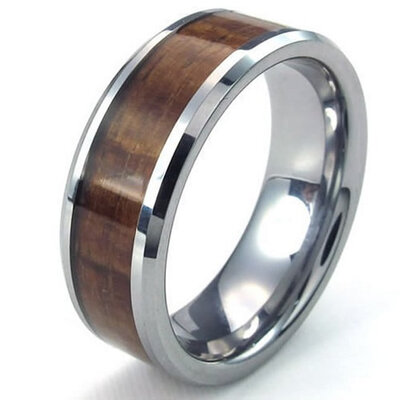 

Hpolw Mens Tungsten steel Ring Wood Grain amber colouredBrownSilver weddingengagement ringWidth8mm