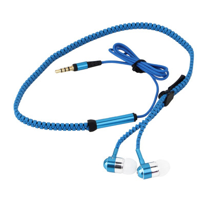 

New Style Stereo 3.5mm Jack Earbuds Earphones with Mic Zipper Earphone Blue