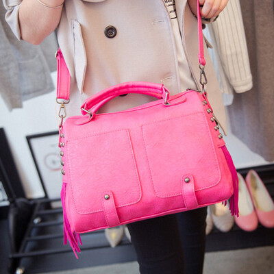 

2016 new fashion bucket Boston handbag for women leather rivet double pocket shoulder bag tote bags handbags brands cross-body bags