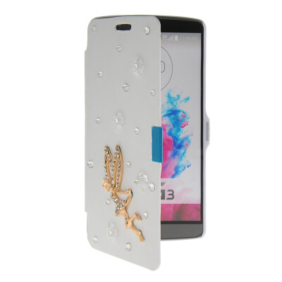 

MOONCASE Bling Rhinestone Crystal Ultre Slim Leather Side Flip Wallet Shell Back ЧЕХОЛ ДЛЯ LG G3 White