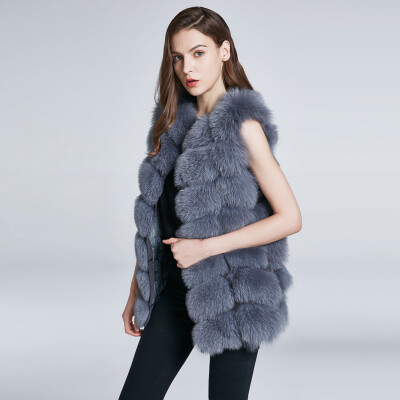 

Women&39s Jacket Fox Fur Vest Real Fur Coat Furry Jacket Natural Fox Fur Warm Fashion Stitching Stripe New Discount 2018 New