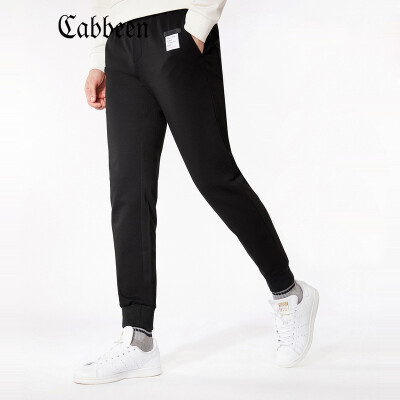 

Carbine mens street letters Slim low waist knit casual pants 2017 autumn&winter black feet trousers tide  paint black 11 54185XXL