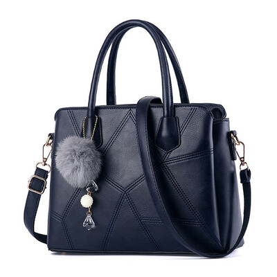 

SMOOZA Hot Sale 2018 New Fashion Big Bag patchwork Women Shoulder Messenger Bag Ladies Handbag thread criss cross totes fur ball