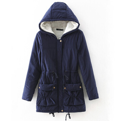 

Women 2018 Winter Plus Size Thick Wool Liner Womens Faux Fur Military Parka Jacket with Hoodie Cotton Parka