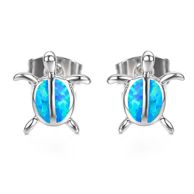 

Yoursfs Female White & Blue Fire Opal Stud Earring Turtle ,Shape Design 925 Sterling Silver Filled Jewelry Earrings For Women