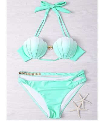 

Mermaid Womens Swimming Suit Gradient Shells Beach Bathing Suit Sexy Bikini Two Pieces Swimsuit