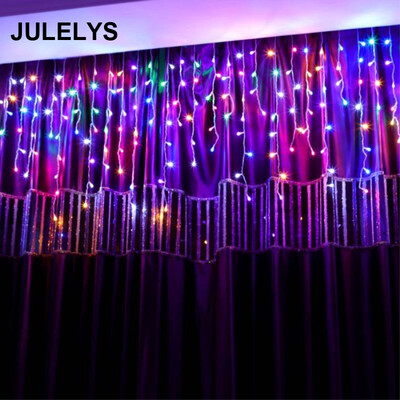 

JULELYS 5x0.8M 216 Лампы Наружные светодиодные занавески Светильники Рождественская гирлянда Gerlyanda Праздничные огни Украшение для свадебной части
