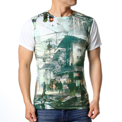 

Fashion Mens O-neck Tops Cultural Attractions Print Pullover T-Shirts